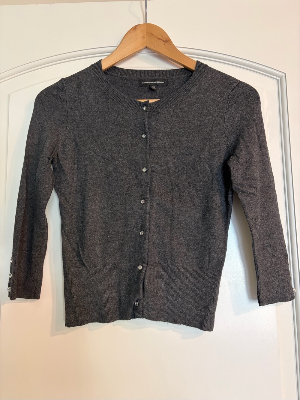 Express Design Studio Classic Women's Dark Gray Button-Front Cardigan Sweater XS